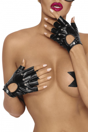 F264 Fingerlose Powerwetlook-Handschuhe schwarz