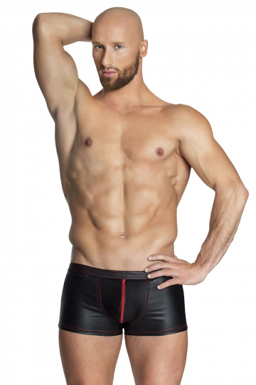 H028 Extravagante Shorts mit rotem Zipper schwarz/rot