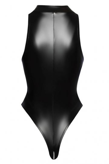 F294 Powerwetlook Bodysuit mit Frontreißverschluss schwarz