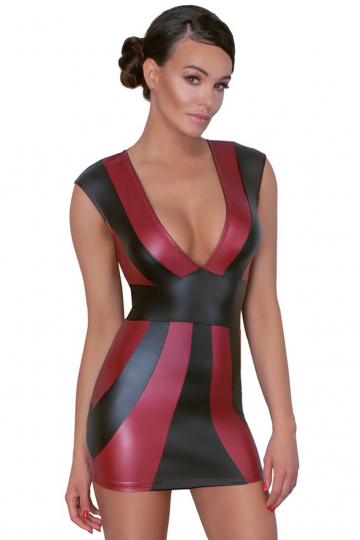 Tailliertes Kleid im 2-farbigen Mattlook schwarz/rot