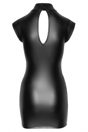 Tailliertes Kleid in Mattlook und Netz schwarz