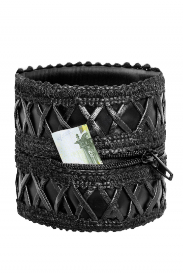 F326 Handgelenk-Geldbörse mit verstecktem Reißverschluss schwarz