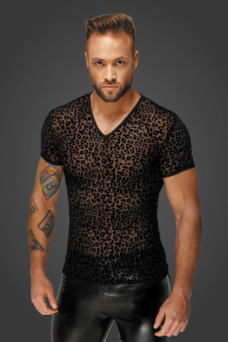 H071 T-Shirt aus Leopardenflock schwarz